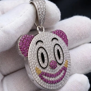 Colgante de Plata con Cara Sonriente, Dije de Moissanita, Joyería Redonda con Diamantes de Imitación, Accesorio Unisex para Fiesta - Product Image 4