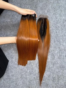Prix de gros Ombre Orange Couleur Os brut droit 100% Extensions de cheveux humains bruts à trame et fermeture Pas d'enchevêtrement Pas de perte - Product Image 5