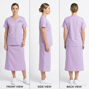 Women's <b>Doctor</b> Scrub Skirt Suit <b>Set</b> V Neck Short Sleeve Knitted Breathable Comfortable Customized Hospital Uniform - Product Image 4