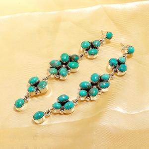 Natural Oval Green Turquoise Gemstones 925 <b>Sterling</b> <b>Silver</b> <b>Dangle</b> <b>Earrings</b> for Women Men Party Western Jewelry - Product Image 3