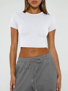 <b>White</b> Office Business And Party <b>Crop</b> <b>Top</b> Short Sleeve <b>Womens</b> Wear - Product Image 1