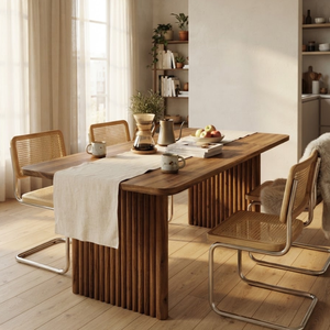 Table à manger moderne en bois massif cannelé, design rectangulaire pour café, restaurant, bureau et maison - Product Image 4