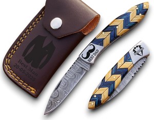 Cuchillo de bolsillo plegable EDC de acero de Damasco hecho a mano, nuevo diseño 2026, de venta caliente, con punta caída y mango de madera de Pakka oliva, OEM industrial - Product Image 1