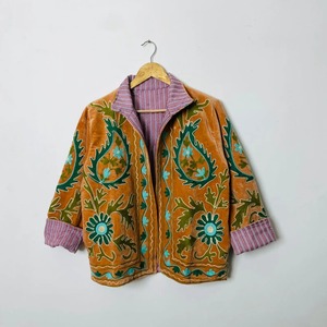 Veste Bohème en Velours Brodé à Col Mandarin, Manches Longues, Motif Floral, Grande Taille, Vêtement d'Extérieur pour Femme, Collection Automne - Product Image 3