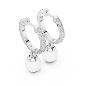 Pendientes de Aro con Diamantes y Perlas, Plata de Ley, Certificados por IGI, Joyería de Lujo para Regalo de Aniversario o Fiesta - Product Image 3