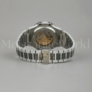 Reloj de Lujo Unisex de Acero Inoxidable con Diamantes Blancos y Negros, Moissanita, Esfera con Incrustaciones Completas, Movimiento Mecánico Japonés - Product Image 3