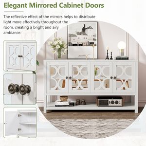 Elegante Consolle Retrò con Ripiani Spaziosi, Gambe in Legno di Acacia Resistente, Ante a Specchio, Mobile Contenitore/Credenza per la Tua Casa - Product Image 5