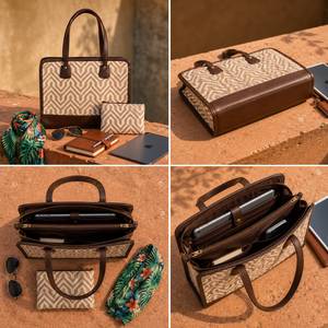 Bolso de Mano Ejecutivo de Lujo Personalizado para Portátil, con Estampado Jacquard de Jaipur, con Bolsillo y Detalles en Cuero, Set de Maletín para Mujer - Product Image 3