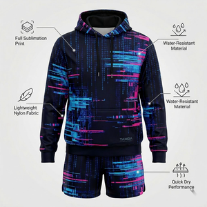 Veste coupe-vent en nylon léger et imperméable personnalisée |   Ensemble short et sweat à capuche, jogging, ensemble de survêtement d'été - Product Image 5