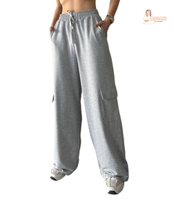 Pantalon cargo pour femme, 100% coton, à logo personnalisé, très élastique, coupe droite classique, style survêtement, jambe large, nouvelle collection automne, décontracté, offre ODM - Product Image 1