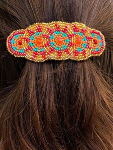 Pinza de pelo de lujo hecha a mano con bordado y cuentas para uso diario o fiestas, pinza de pelo étnica para mujer, accesorio de moda para el cabello. - Product Image 2