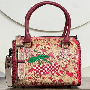 Sacs de voyage unisexes en cuir floral gravé style vintage, sacs fourre-tout moyens, sacs à bandoulière, sacs à main Speedy pour femmes - Product Image 3