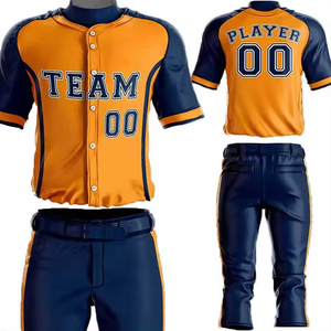 Ensemble uniforme de baseball court unisexe personnalisé pour adultes, orange et bleu marine, imprimé par transfert thermique, motif 3D, taille élastique avant, 100 % polyester - Product Image 1