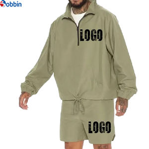 Comfortable Custom Logo Half <b>Zip</b> up Jacket Nylon Sports Shorts Sets Tracksuits Custom Unisex <b>Zip</b>-Up Knee-Length Windbreaker Set - Product Image 1