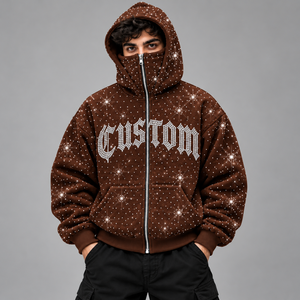 Sweat à capuche personnalisé pour homme avec strass, coupe oversize, 100 % coton molletonné, style streetwear, épais, avec masque intégré, fournisseur OEM USA - Product Image 2