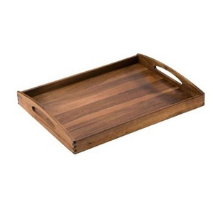 Plateau de service rectangulaire en bois d'acacia naturel fait main de luxe avec poignées, plateau en bois multifonctionnel pour le thé, le café et la décoration de la maison - Product Image 1