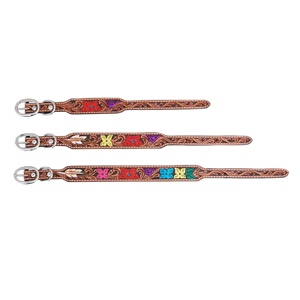 Premium Quality Genuine Leather <b>Dog</b> <b>Collar</b> With Floral Hand Carving & Painting Manufacturer Supplier & Wholesaler - Product Image 1