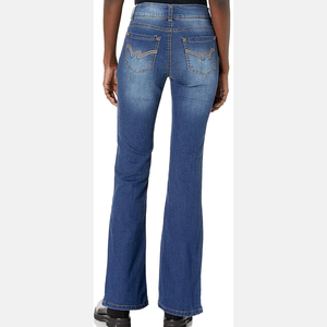 Distress Blue Washed Women Jeans <b>Pants</b> High Quality Flare Bottom Mid Waist Women's Denim <b>Pants</b> With OEM ODM Service - Product Image 3