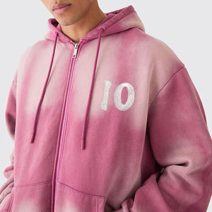 Ensemble de survêtement unisexe rose tie-dye à capuche, manches longues, décontracté, en polaire, avec fermeture éclair, couleur dégradée, logo frontal et short – Vente en gros - Product Image 5