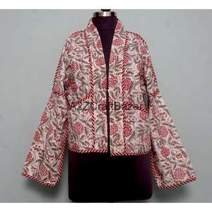 Chaqueta Acolchada Floral de Algodón Puro 100% Hecha a Mano en India, Estilo Vintage, Cómoda, Transpirable y Ecológica para Mujeres y Niñas - Product Image 1