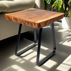 Table d'appoint authentique en bois avec dessus en bois naturel et structure en fer robuste - Product Image 6