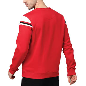 Sweat-shirt pour homme à blocs de couleur rouge et blanc en coton avec détails rayés – Qualité supérieure, vente en gros, best-seller de la mode - Product Image 4