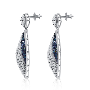 2.30 Cttw Round Cut Natural White & Blue Diamond Drop Dangle <b>Earrings</b> for Womens in 925 Sterling Silver, Prong Set Screw <b>Back</b> - Product Image 4