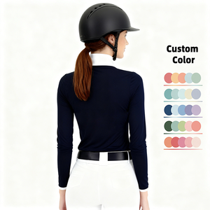 Camiseta ecuestre de manga larga ajustada para mujer, con cuello, blanca, para competición. - Product Image 3