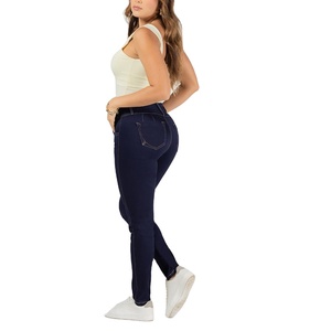 Tissu en denim bleu délavé brodé pour femmes, pantalon décontracté taille haute, coupe skinny droite, respirant, grandes tailles, de BD - Product Image 5