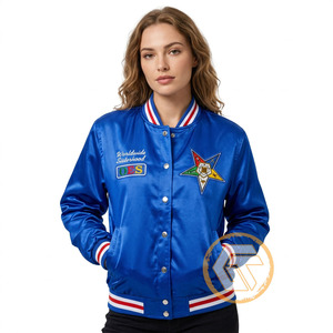 Customized Order Eastern <b>Star</b> Satin Embroidered Varsity <b>Jacket</b> Waterproof Breathable Autumn 100% Silk - Product Image 1