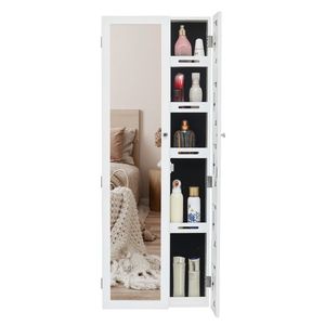 Armoire miroir murale en bois blanc, miroir non intégral avec rangement multi-niveaux et cadre photo pour organiser les bijoux - Product Image 2