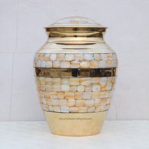 Premium Mother of Pearl Brass Cremation Urns for Human Ashes Brass Urn with MOP Inlay Handcrafted Ashes Urns <b>from</b> India - Product Image 1