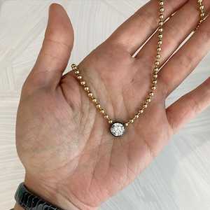 Collar de Cadena de Bolas de Oro Real de 14K y 10K con Colgante de Diamante Redondo Cultivado en Laboratorio, Solitario, Minimalista, para Novia - Product Image 4