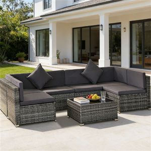 ชุดเฟอร์นิเจอร์สนามหญ้า 7 ชิ้น ชุดโซฟาแบบแยกส่วนสำหรับกลางแจ้ง ชุดเฟอร์นิเจอร์สวน สีเทา - Product Image 4