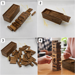 Jeu de construction en blocs de bois Zenga |   Jeu d'équilibre en bois de manguier artisanal avec boîte de rangement, cadeau amusant pour les fêtes en famille - Product Image 3
