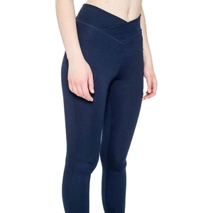 Women's High-Waisted V Cross Yoga Pants <b>with</b> <b>Pockets</b> Custom Logo <b>Workout</b> Running <b>Leggings</b> Casual Knitted Fabric Mid Waist - Product Image 1