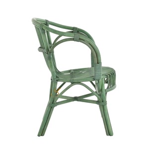 Chaise de salle à manger en rotin vert tropical de luxe avec accoudoirs, fauteuil en osier artisanal pour restaurant haut de gamme, café, boutique de meubles - Product Image 4