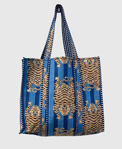 Sac fourre-tout en toile à motif de tigre bleu, style bohème, ouvert en dessus, sac de shopping pour femmes, utilisation toutes saisons - Product Image 1