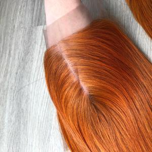Ensemble Faisceau Avec Fermeture Extensions de Cheveux Fermeture Transparent Dentelle Vietnamien Humain Bon Prix Couleur Orange - Product Image 2