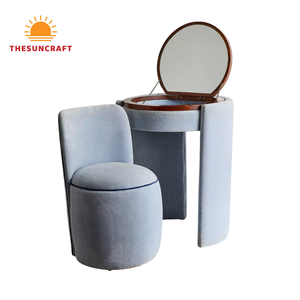 Trendy Girls Corner Vanity <b>Desk</b> - Modern Oak Wood Makeup Table with Mirror & Chair <b>Set</b> Cheap Offers - Product Image 1