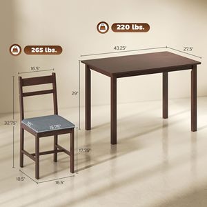 Set da Pranzo in Legno Massello da 5 Pezzi per 4 Persone, Tavolo da Cucina Stile Rustico con Sedie Imbottite, Noce - per Sala da Pranzo - Product Image 3