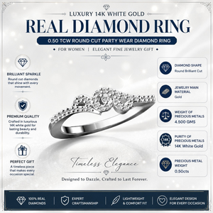 Bague de luxe en or blanc 14 carats avec diamant véritable |   Bague en diamant rond de 0,50 TCW pour femme, élégante, pour les occasions spéciales, bijoux fins, cadeau - Product Image 4