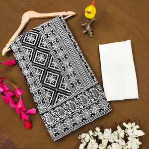 Sari de diseñador con bordado de hilo Lakhnavi, ropa india y pakistaní - Product Image 1