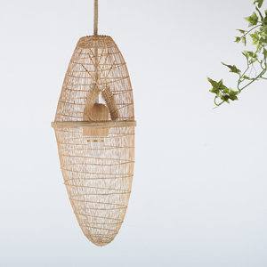 Hanging Repurposed Fishing Trap Basket Pendant Light <b>Tall</b> Woven Boho Rustic Lampshade Bamboo Wood Supplier Manufacturer - Product Image 3