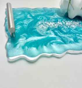 Serving <b>Resin</b> Tray with Gold Handles Handmade Glazed <b>Epoxy</b> Decorative Tray Custom Size by HWC - Product Image 2