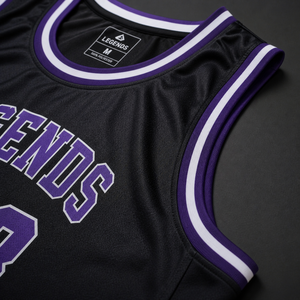 Camiseta de Baloncesto Legends 23 Morada y Negra Sublimada, Unisex para Adultos, Transpirable, de Poliéster, Ropa Deportiva - Product Image 5