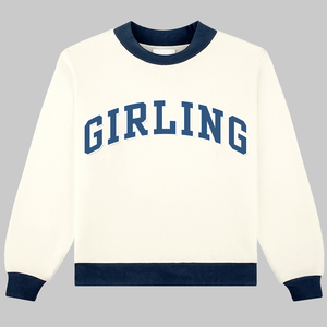 เสื้อสเวตเชิ้ตคอกลมโอเวอร์ไซส์สำหรับผู้หญิง สีขาวขอบแดง ผ้าฝ้าย แขนยาว สวมใส่สบาย เสื้อฮู้ดดี้และเสื้อสเวตเชิ้ตสำหรับผู้หญิง - Product Image 6