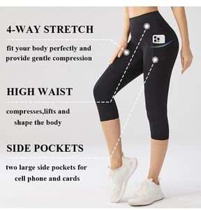 Wholesale 2025 Custom Logo Breathable High Waisted Capri <b>Leggings</b> - Buttery Soft Gym Fitness <b>Leggings</b> <b>with</b> Side <b>Pockets</b> - Product Image 6