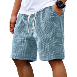 Shorts décontractés pour hommes en tricot gaufré et élasthanne, taille élastique avec cordon de serrage, coupe ample, longueur genou, légers, pour l'été, le quotidien, la plage et le sport - Product Image 6