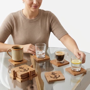 Juego de Posavasos Cuadrados de Madera, Diseño Rústico, Hechos a Mano, Reutilizables, 10 cm de Diámetro - Product Image 2